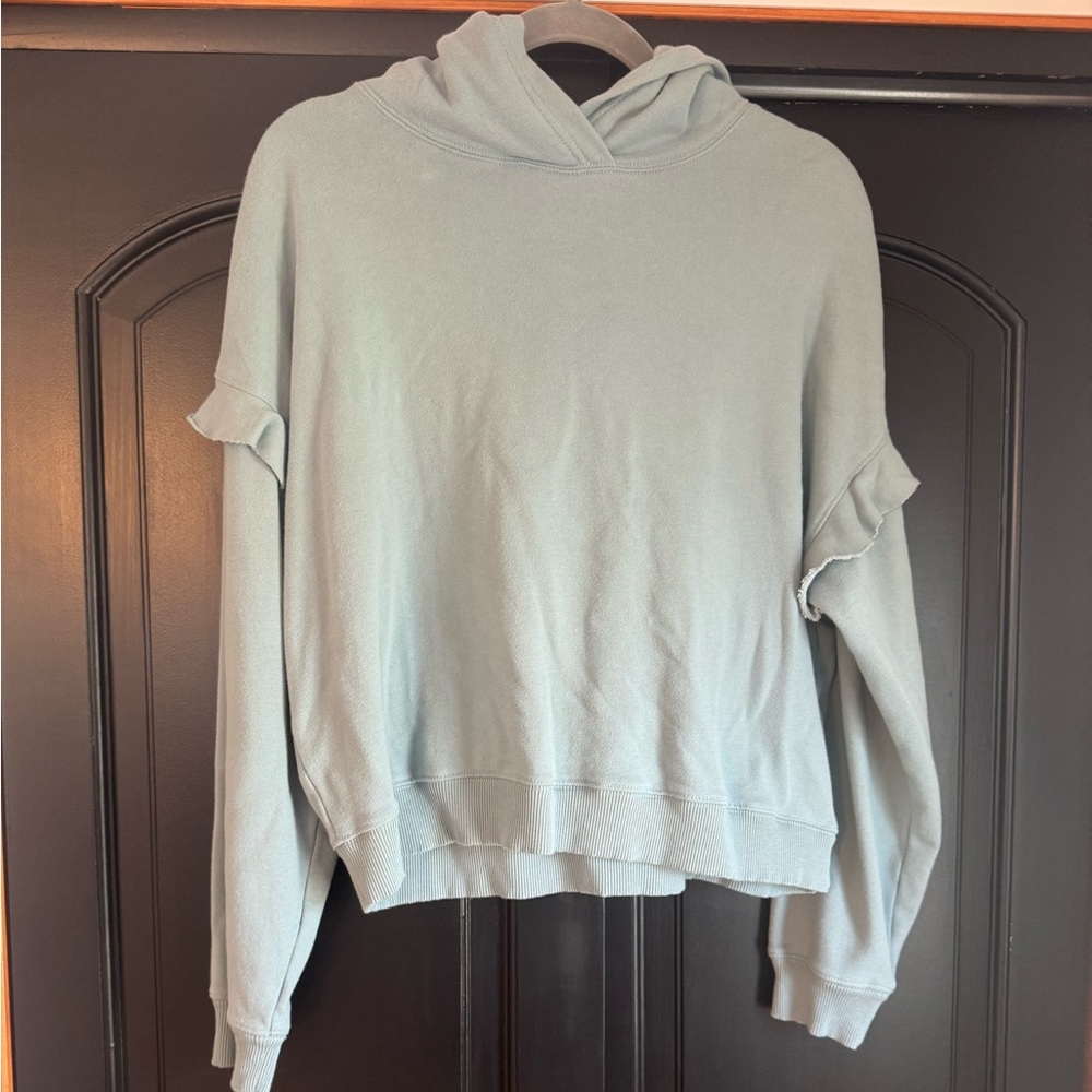 American Eagle Outfitters light turquoise Ruffled Long Sleeve Hoodie